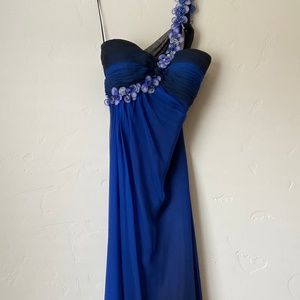 La Femme One Shoulder Floral Strap Evening Gown